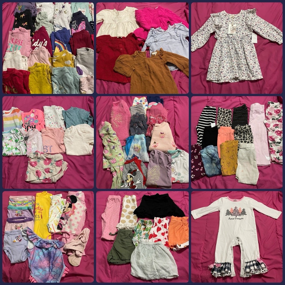 90+ Pc Lot Bundle Toddler Girls Clothing Sz 18 24 M 2 T Shirts Dresses Leggings